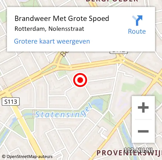 Locatie op kaart van de 112 melding: Brandweer Met Grote Spoed Naar Rotterdam, Nolensstraat op 5 februari 2024 15:20