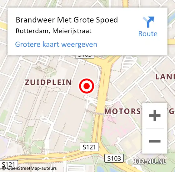 Locatie op kaart van de 112 melding: Brandweer Met Grote Spoed Naar Rotterdam, Meierijstraat op 5 februari 2024 15:50