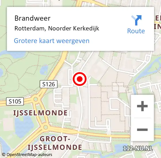 Locatie op kaart van de 112 melding: Brandweer Rotterdam, Noorder Kerkedijk op 5 februari 2024 16:17
