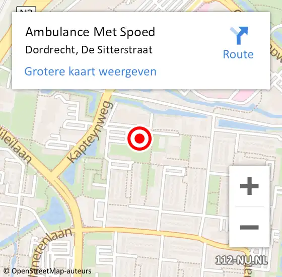 Locatie op kaart van de 112 melding: Ambulance Met Spoed Naar Dordrecht, De Sitterstraat op 5 februari 2024 16:40