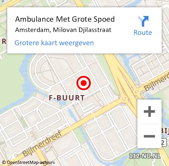 Locatie op kaart van de 112 melding: Ambulance Met Grote Spoed Naar Amsterdam, Milovan Djilasstraat op 5 februari 2024 16:42