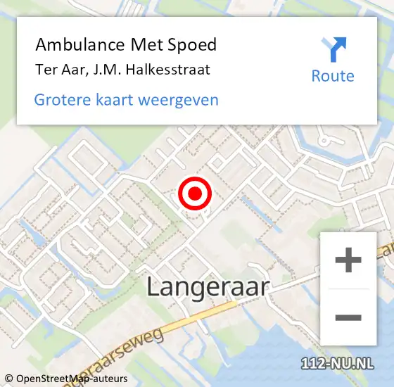 Locatie op kaart van de 112 melding: Ambulance Met Spoed Naar Ter Aar, J.M. Halkesstraat op 5 februari 2024 16:53