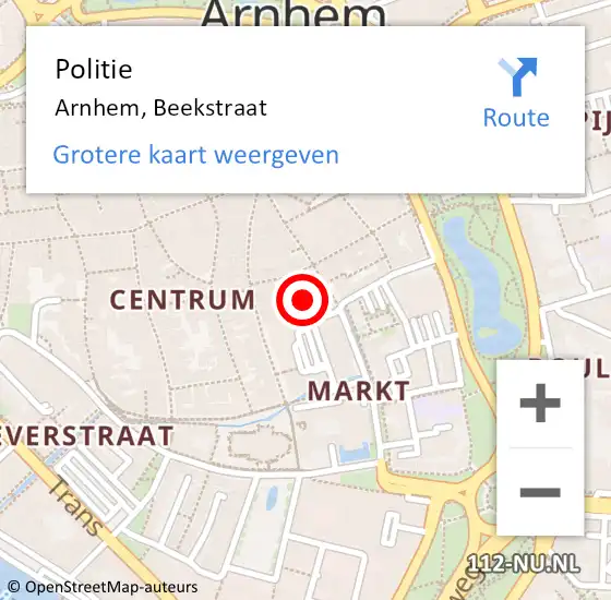 Locatie op kaart van de 112 melding: Politie Arnhem, Beekstraat op 5 februari 2024 17:25