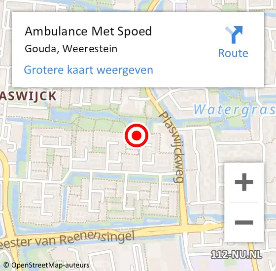 Locatie op kaart van de 112 melding: Ambulance Met Spoed Naar Gouda, Weerestein op 5 februari 2024 17:28