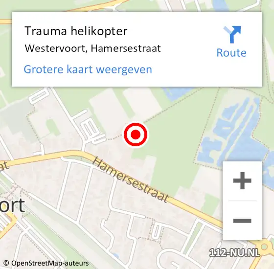 Locatie op kaart van de 112 melding: Trauma helikopter Westervoort, Hamersestraat op 5 februari 2024 17:36