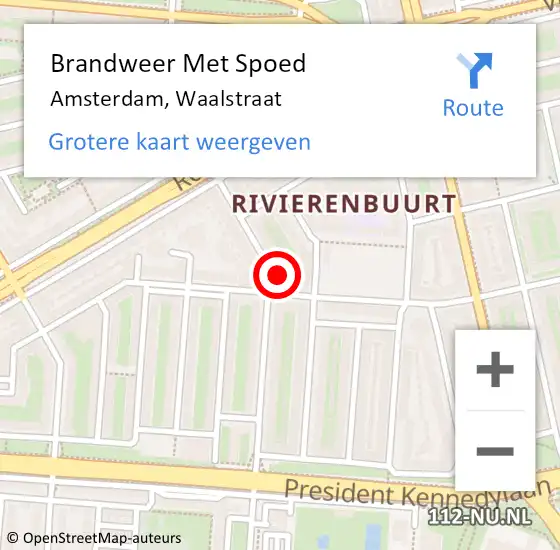 Locatie op kaart van de 112 melding: Brandweer Met Spoed Naar Amsterdam, Waalstraat op 5 februari 2024 17:54