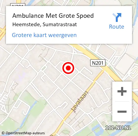 Locatie op kaart van de 112 melding: Ambulance Met Grote Spoed Naar Heemstede, Sumatrastraat op 5 februari 2024 18:17