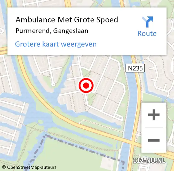 Locatie op kaart van de 112 melding: Ambulance Met Grote Spoed Naar Purmerend, Gangeslaan op 5 februari 2024 18:26