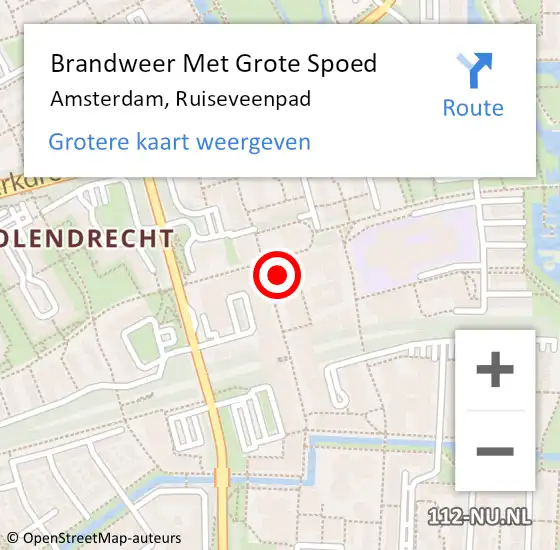 Locatie op kaart van de 112 melding: Brandweer Met Grote Spoed Naar Amsterdam, Ruiseveenpad op 5 februari 2024 18:46