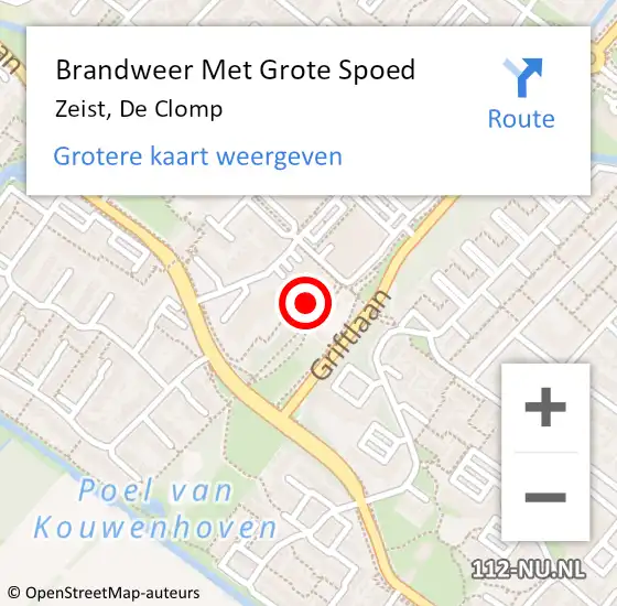 Locatie op kaart van de 112 melding: Brandweer Met Grote Spoed Naar Zeist, De Clomp op 5 februari 2024 18:54