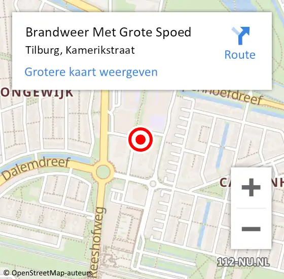 Locatie op kaart van de 112 melding: Brandweer Met Grote Spoed Naar Tilburg, Kamerikstraat op 5 februari 2024 19:07