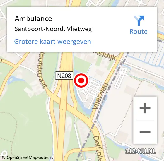 Locatie op kaart van de 112 melding: Ambulance Santpoort-Noord, Vlietweg op 5 februari 2024 19:38