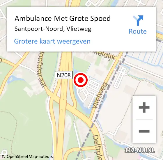 Locatie op kaart van de 112 melding: Ambulance Met Grote Spoed Naar Santpoort-Noord, Vlietweg op 5 februari 2024 19:47