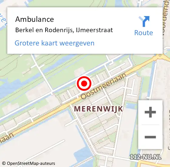 Locatie op kaart van de 112 melding: Ambulance Berkel en Rodenrijs, IJmeerstraat op 5 februari 2024 19:52