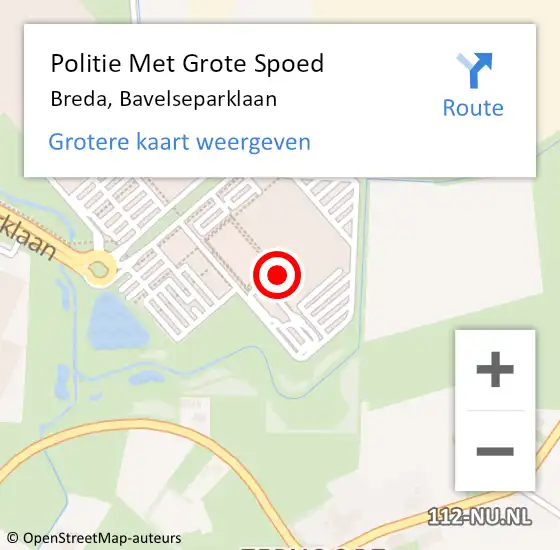 Locatie op kaart van de 112 melding: Politie Met Grote Spoed Naar Breda, Bavelseparklaan op 5 februari 2024 20:02