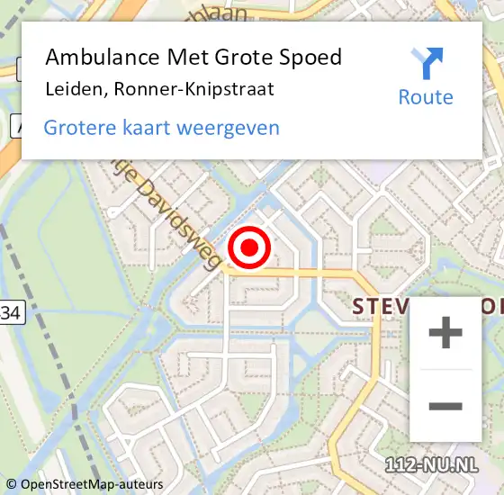 Locatie op kaart van de 112 melding: Ambulance Met Grote Spoed Naar Leiden, Ronner-Knipstraat op 5 februari 2024 20:12