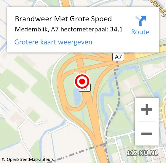 Locatie op kaart van de 112 melding: Brandweer Met Grote Spoed Naar Medemblik, A7 hectometerpaal: 34,1 op 5 februari 2024 20:19