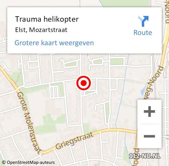 Locatie op kaart van de 112 melding: Trauma helikopter Elst, Mozartstraat op 5 februari 2024 20:23