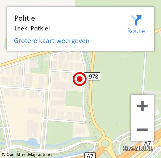 Locatie op kaart van de 112 melding: Politie Leek, Potklei op 5 februari 2024 20:39