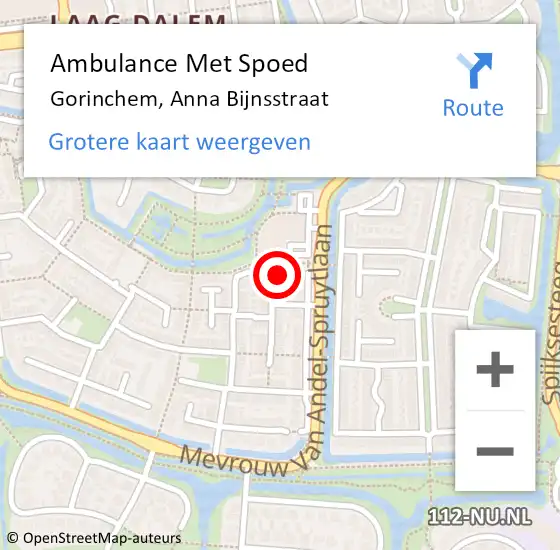 Locatie op kaart van de 112 melding: Ambulance Met Spoed Naar Gorinchem, Anna Bijnsstraat op 5 februari 2024 20:48