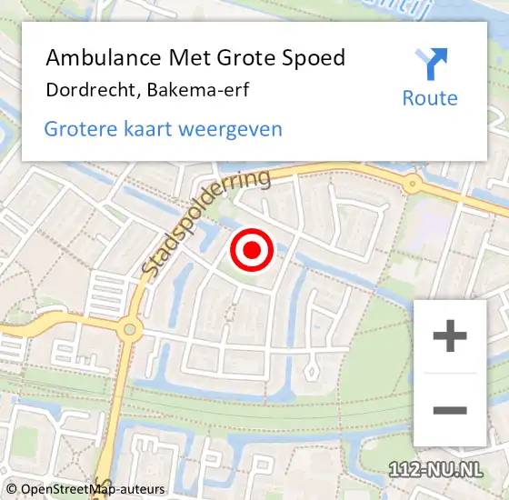 Locatie op kaart van de 112 melding: Ambulance Met Grote Spoed Naar Dordrecht, Bakema-erf op 5 februari 2024 20:54
