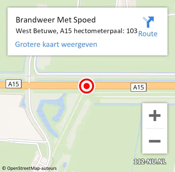 Locatie op kaart van de 112 melding: Brandweer Met Spoed Naar West Betuwe, A15 hectometerpaal: 103 op 5 februari 2024 20:55