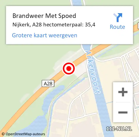 Locatie op kaart van de 112 melding: Brandweer Met Spoed Naar Nijkerk, A28 hectometerpaal: 35,4 op 5 februari 2024 21:03