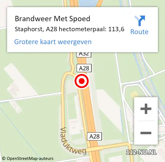 Locatie op kaart van de 112 melding: Brandweer Met Spoed Naar Staphorst, A28 hectometerpaal: 113,6 op 5 februari 2024 21:19