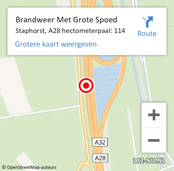 Locatie op kaart van de 112 melding: Brandweer Met Grote Spoed Naar Staphorst, A28 hectometerpaal: 114 op 5 februari 2024 21:27