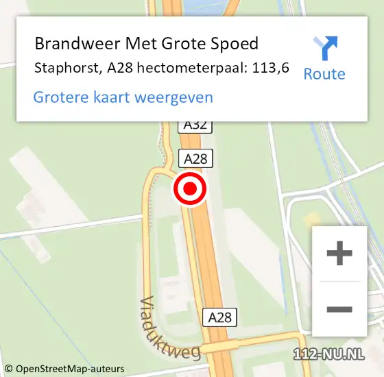 Locatie op kaart van de 112 melding: Brandweer Met Grote Spoed Naar Staphorst, A28 hectometerpaal: 113,6 op 5 februari 2024 21:32