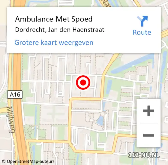 Locatie op kaart van de 112 melding: Ambulance Met Spoed Naar Dordrecht, Jan den Haenstraat op 5 februari 2024 22:14