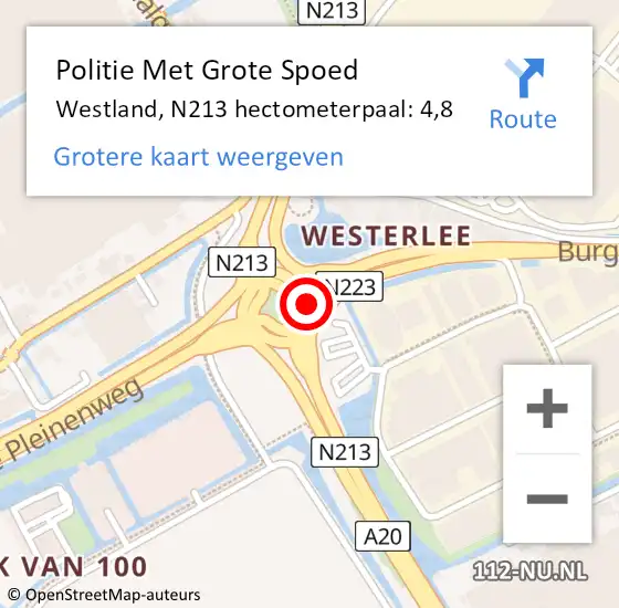 Locatie op kaart van de 112 melding: Politie Met Grote Spoed Naar Westland, N213 hectometerpaal: 4,8 op 5 februari 2024 22:16