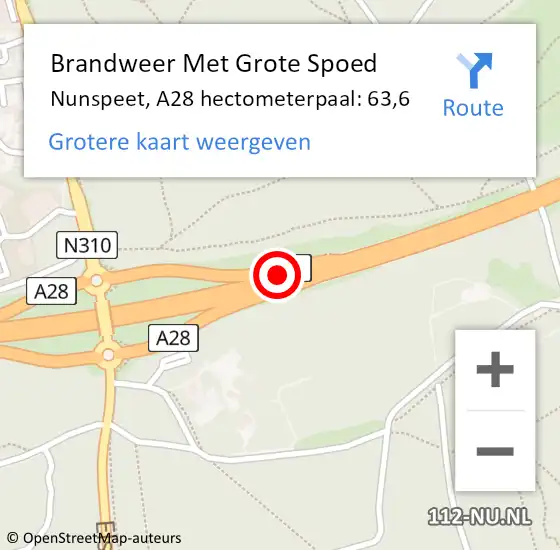 Locatie op kaart van de 112 melding: Brandweer Met Grote Spoed Naar Nunspeet, A28 hectometerpaal: 63,6 op 5 februari 2024 22:23