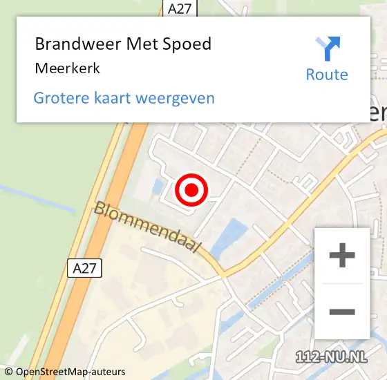 Locatie op kaart van de 112 melding: Brandweer Met Spoed Naar Meerkerk op 5 februari 2024 22:24