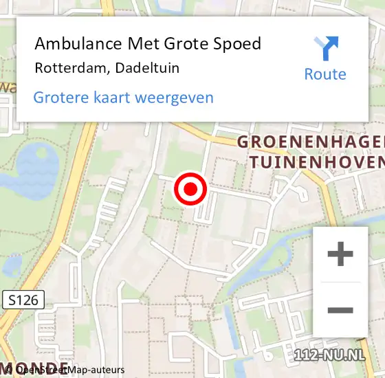 Locatie op kaart van de 112 melding: Ambulance Met Grote Spoed Naar Rotterdam, Dadeltuin op 5 februari 2024 22:33