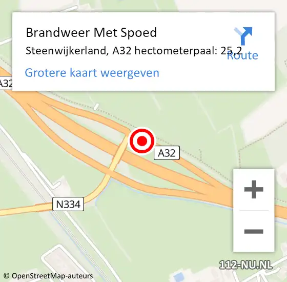 Locatie op kaart van de 112 melding: Brandweer Met Spoed Naar Steenwijkerland, A32 hectometerpaal: 25,2 op 5 februari 2024 22:54