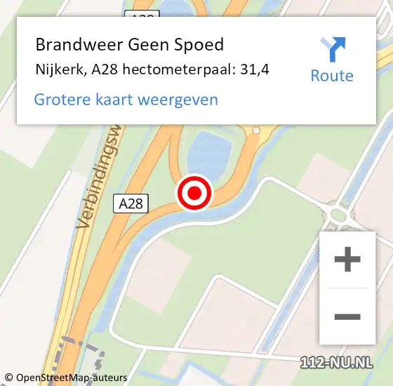 Locatie op kaart van de 112 melding: Brandweer Geen Spoed Naar Nijkerk, A28 hectometerpaal: 31,4 op 5 februari 2024 23:48