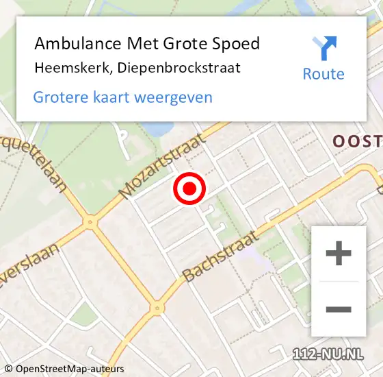 Locatie op kaart van de 112 melding: Ambulance Met Grote Spoed Naar Heemskerk, Diepenbrockstraat op 5 februari 2024 23:51