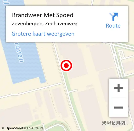 Locatie op kaart van de 112 melding: Brandweer Met Spoed Naar Zevenbergen, Zeehavenweg op 5 februari 2024 23:53