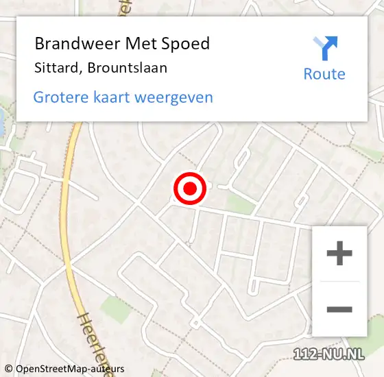 Locatie op kaart van de 112 melding: Brandweer Met Spoed Naar Sittard, Brountslaan op 5 februari 2024 23:55