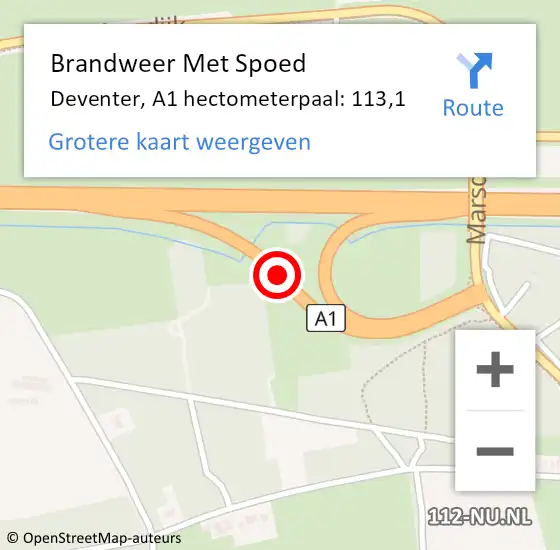 Locatie op kaart van de 112 melding: Brandweer Met Spoed Naar Deventer, A1 hectometerpaal: 113,1 op 6 februari 2024 00:31