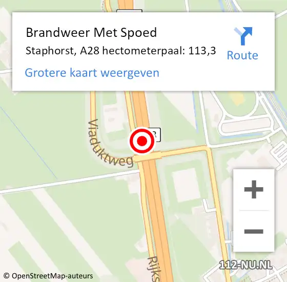 Locatie op kaart van de 112 melding: Brandweer Met Spoed Naar Staphorst, A28 hectometerpaal: 113,3 op 6 februari 2024 00:40