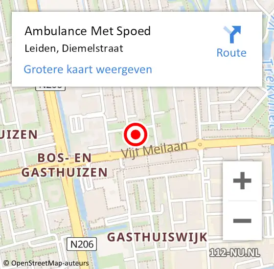 Locatie op kaart van de 112 melding: Ambulance Met Spoed Naar Leiden, Diemelstraat op 6 februari 2024 02:23