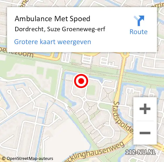 Locatie op kaart van de 112 melding: Ambulance Met Spoed Naar Dordrecht, Suze Groeneweg-erf op 6 februari 2024 02:26