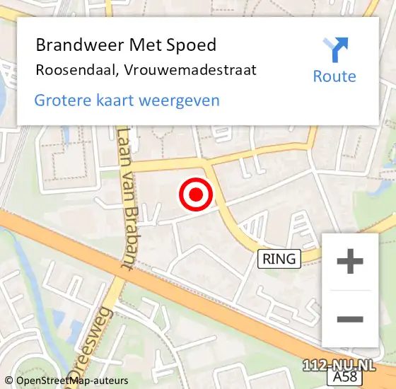 Locatie op kaart van de 112 melding: Brandweer Met Spoed Naar Roosendaal, Vrouwemadestraat op 6 februari 2024 03:48