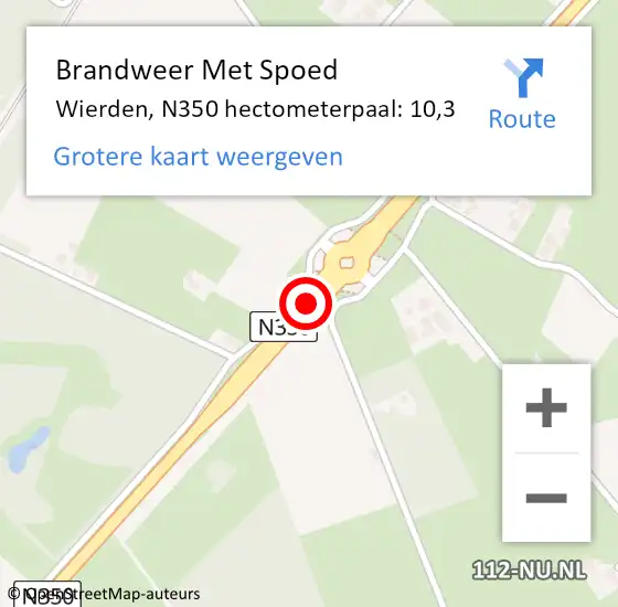 Locatie op kaart van de 112 melding: Brandweer Met Spoed Naar Wierden, N350 hectometerpaal: 10,3 op 6 februari 2024 04:38