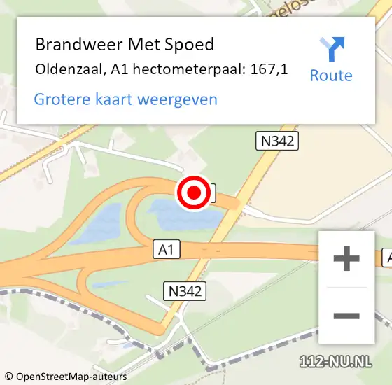 Locatie op kaart van de 112 melding: Brandweer Met Spoed Naar Oldenzaal, A1 hectometerpaal: 167,1 op 6 februari 2024 04:41