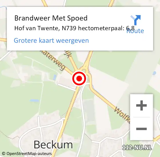 Locatie op kaart van de 112 melding: Brandweer Met Spoed Naar Hof van Twente, N739 hectometerpaal: 6,8 op 6 februari 2024 04:47