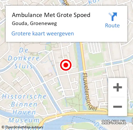 Locatie op kaart van de 112 melding: Ambulance Met Grote Spoed Naar Gouda, Groeneweg op 6 februari 2024 04:51