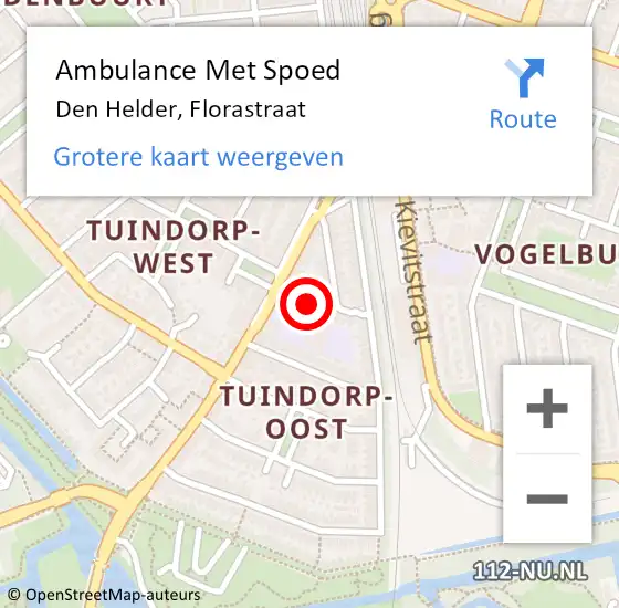 Locatie op kaart van de 112 melding: Ambulance Met Spoed Naar Den Helder, Florastraat op 6 februari 2024 05:02